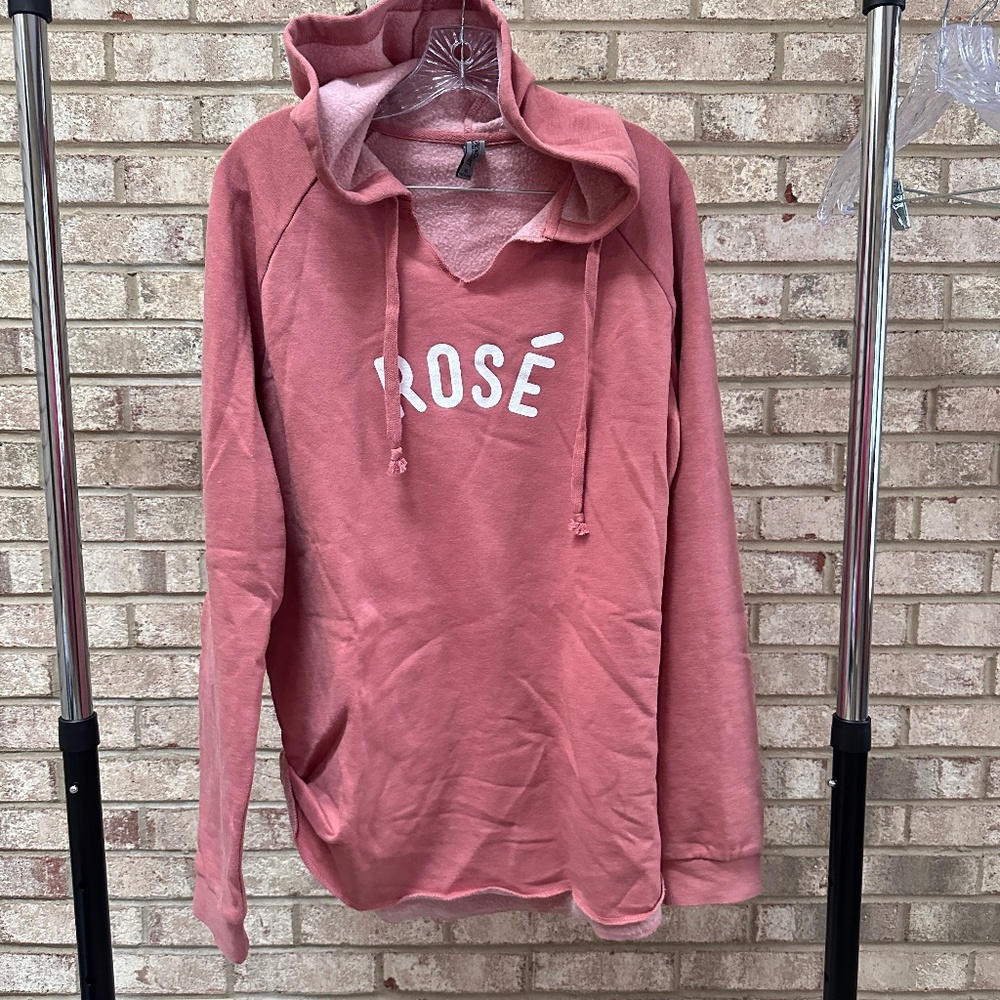 Rose Pink V-Neck Hoodie Sweatshirt.- Women's XL